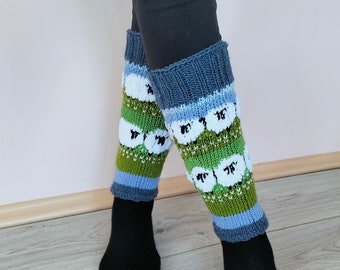 Knit Sheep Flock Leg Warmers, Knee Boots Topper's, Animal Sheep Leg Warmers, Winter Socks