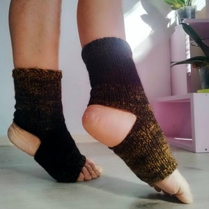 Knitted Flip Flop Socks, Pilates Socks, Black Mustard Socks, Toeless Yoga Socks, Yoga Active Wear, l Dance Socks, Spa Socks