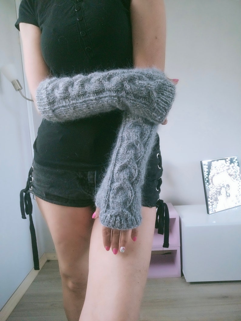 Warm Fingerless Gloves, Long Gloves, Mohair Arm Warmer image 10