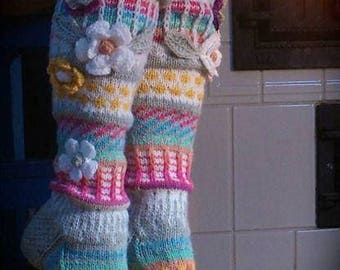 Over the knee socks, Thigh High socks, Hand knit knee socks, Flower knee socks, Flower socks, Rainbow socks, Women's Socks, Custom Women Gift
