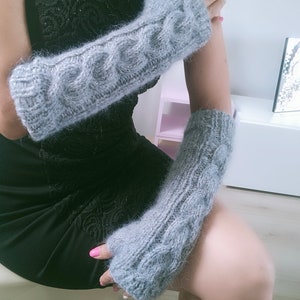 Warm Fingerless Gloves, Long Gloves, Mohair Arm Warmer image 7