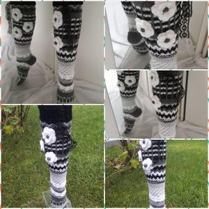 Over The Knee Socks, Thigh High Socks, Hand Knit Knee Socks, Flower Knee Socks, Flower Socks, Rainbow Socks Woman, Leg Warmers