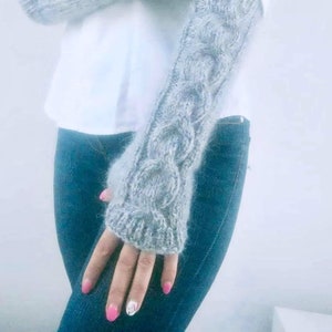 Warm Fingerless Gloves, Long Gloves, Mohair Arm Warmer image 1