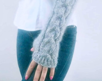 Warm Fingerless Gloves, Long Gloves, Mohair Arm Warmer