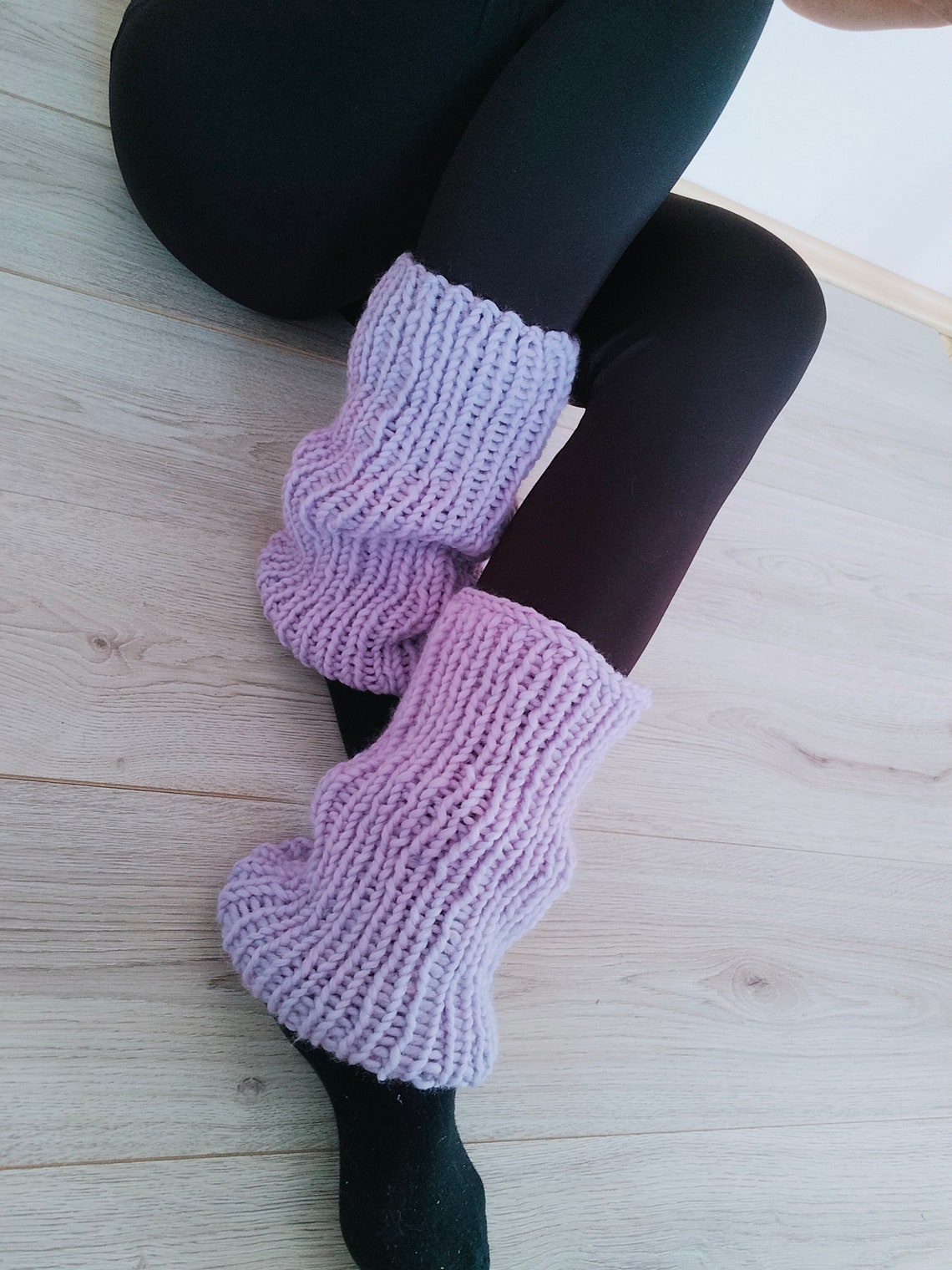 Short Fuzzy Mohair Legwarmers, Chunky Women's Legwarmers, Pastel Purle