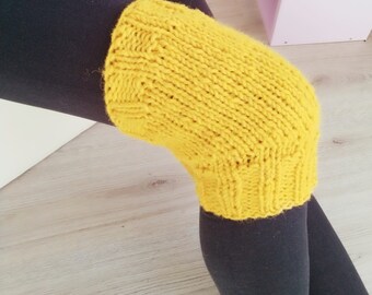 Knit Knee Pads, Natural Wool Kneen Pads, Knee Warmers, Knee Pain, Yellow Merino Leg Warmers