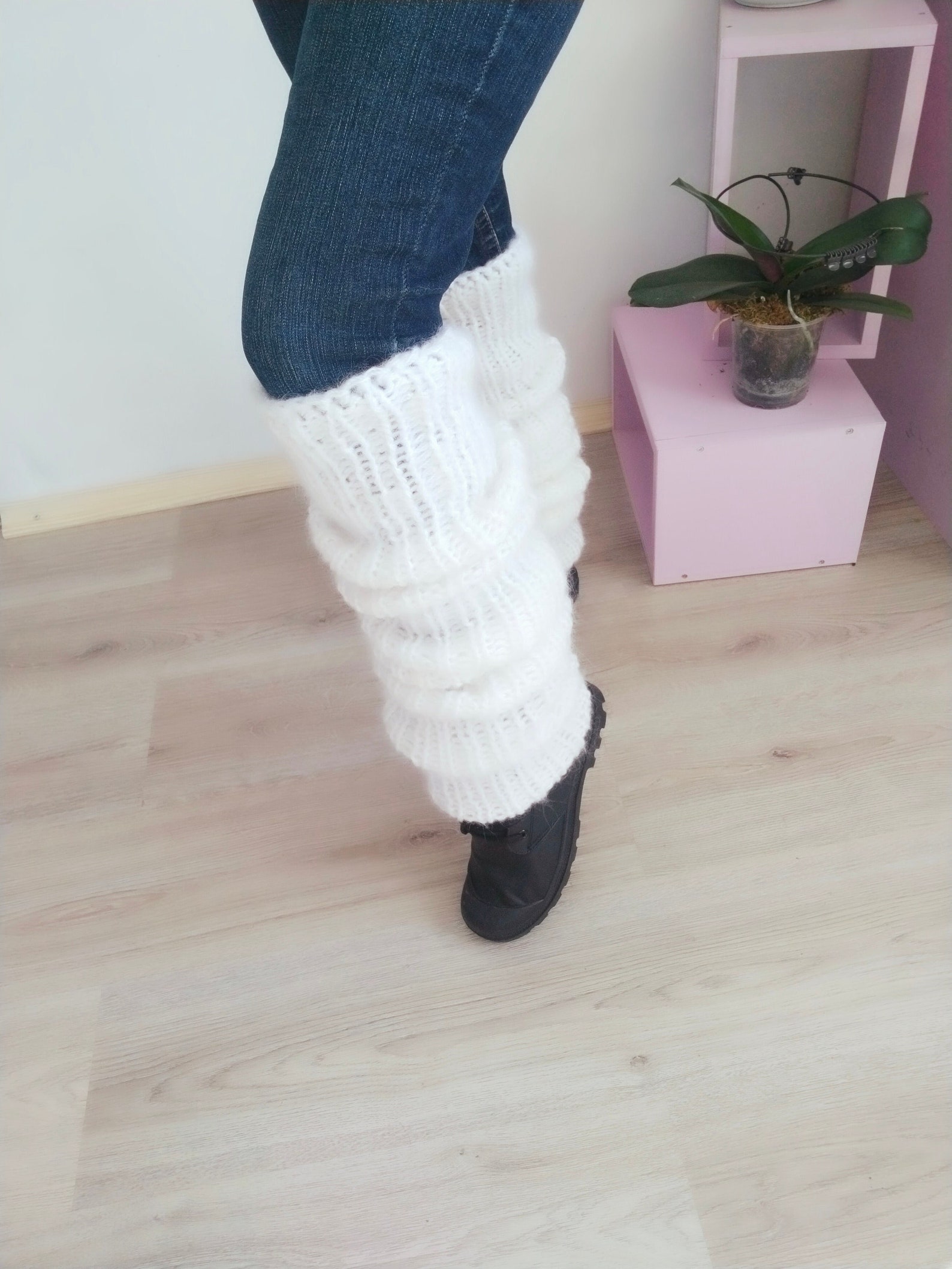 Long Mohair Leg Warmers, Leg Warmers Knit, White Chunky Long Footwear