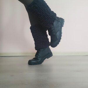 Short Black Leg Warmers, Knitted Leg warmers, Chunky Leg Warmers, Fuzzy Boot Cuffs, Fluffy Boot Toppers image 6