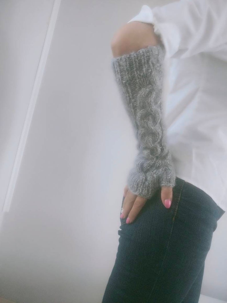 Warm Fingerless Gloves, Long Gloves, Mohair Arm Warmer image 5