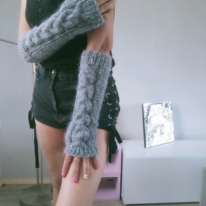 Warm Fingerless Gloves, Long Gloves, Mohair Arm Warmer image 6