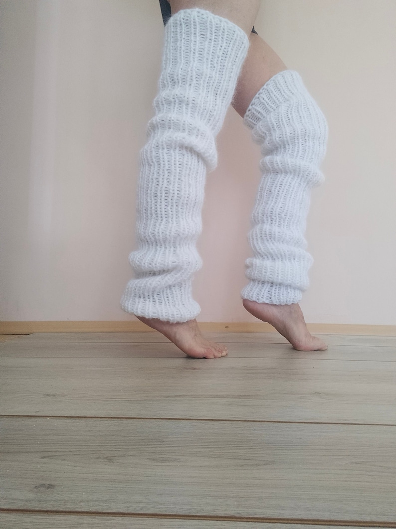 Long Mohair Leg Warmers, Leg Warmers Knit, White Chunky Long Footwear, Mohair Boot Cuffs, Unisex