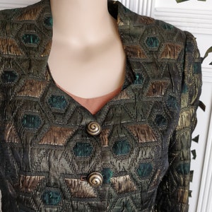 Talla S. Chaqueta y chaleco de lúrex de los años 80. Chaqueta y chaleco dorado/verde brillante. Blazer y chaleco vintage de verano. Talla EE. UU. 6/ RU 12/ UE 36.