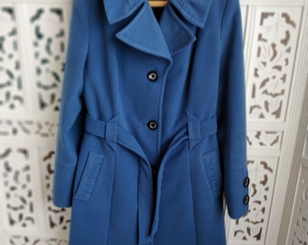 Size L. Women's Wool Coat. Lady's Blue Wool Сoat Jacket. Vintage Women’s Wool Spring Blazer. Size L / US 14/ UK 18/ EU 44