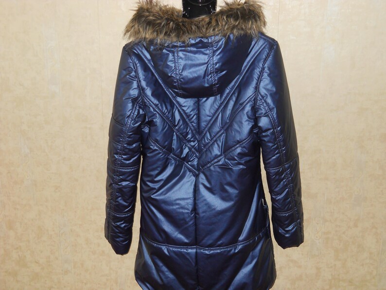Hooded Blue Coat Women/'s Puff Jacket Coat Winter Parka Size M Vintage Blue Long Jacket Ladies Winter Blue Coat Size 10us12uk38eu