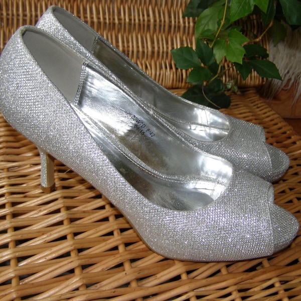 Silver Glitter Shoes Etsy