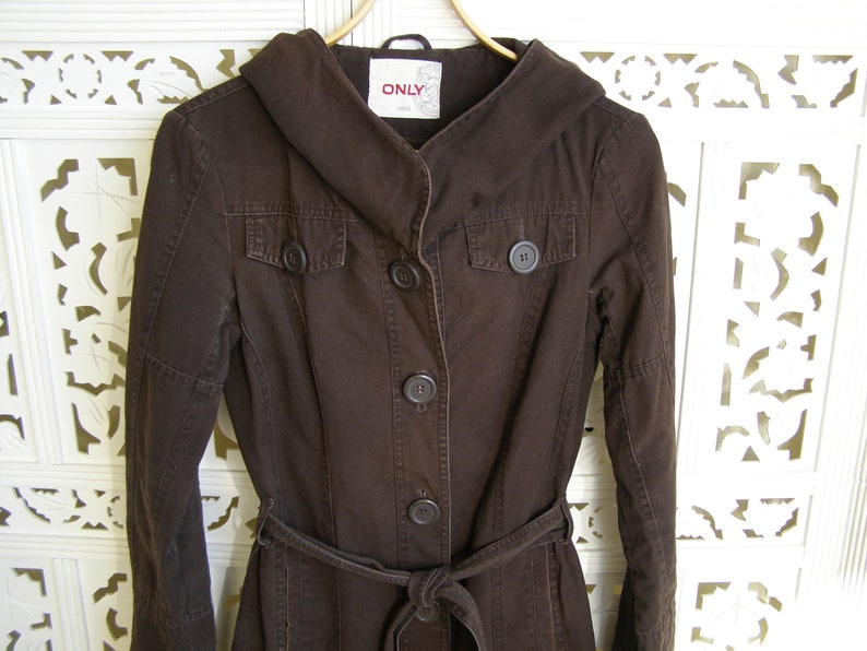 Size 6us 12uk 36eu Size S ONLY Vintage Women/'s Jacket Dark Brown Coat Jacket Cotton Blazer with Hood