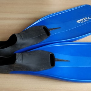Size 5.5-6.5 US. Vintage Swimming Flippers. Blue Swimming Diving Fins. Diving Tools. Swimming Equipment. Retro Beach Decor. Size 39-40 EU