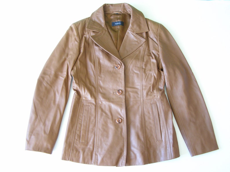 Vintage Womens Leather Jacket Brown Genuine Image 0