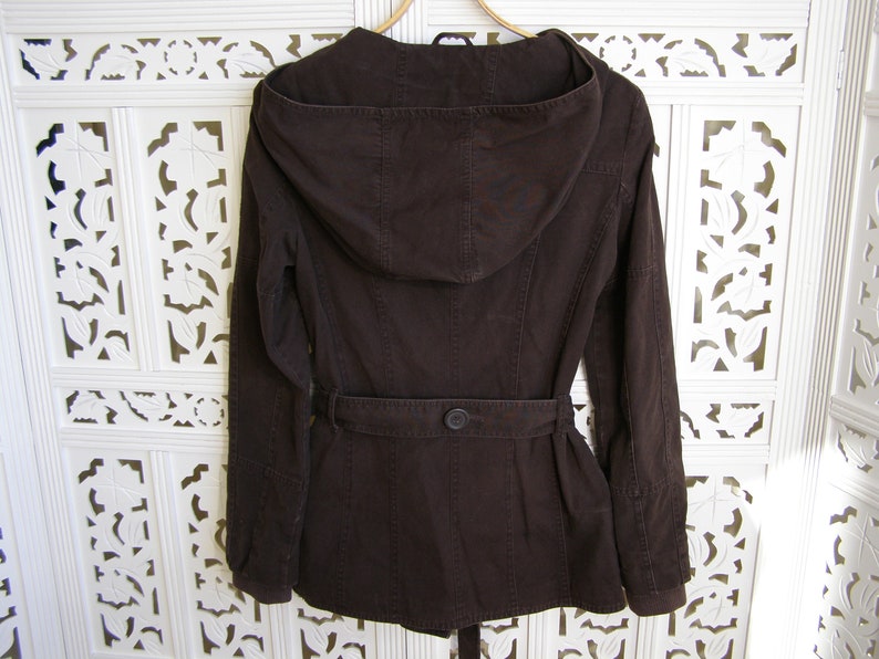 Size 6us 12uk 36eu Size S ONLY Vintage Women/'s Jacket Dark Brown Coat Jacket Cotton Blazer with Hood