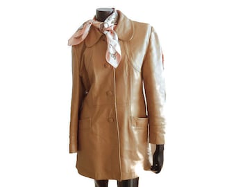 Size L. Vintage Women's Genuine Leather Coat. Beige Real Leather Jacket. Women’s Leather Blazer. Size12us / 16uk / 42eu