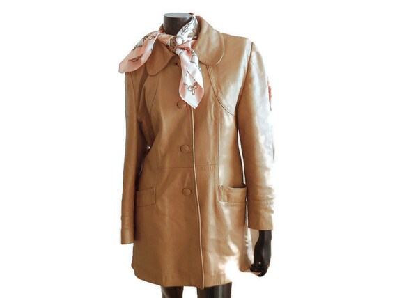Size L. Vintage Women's Genuine Leather Coat. Beige Real Leather Jacket. Women’s Leather Blazer. Size12us / 16uk / 42eu