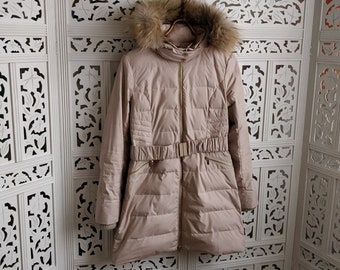 Taille S. Manteau en duvet de canard. Veste beige d'hiver. Veste à capuche en duvet. Doudoune en duvet. Manteau bouffant d'hiver vintage. Taille 6us/12uk/36eu