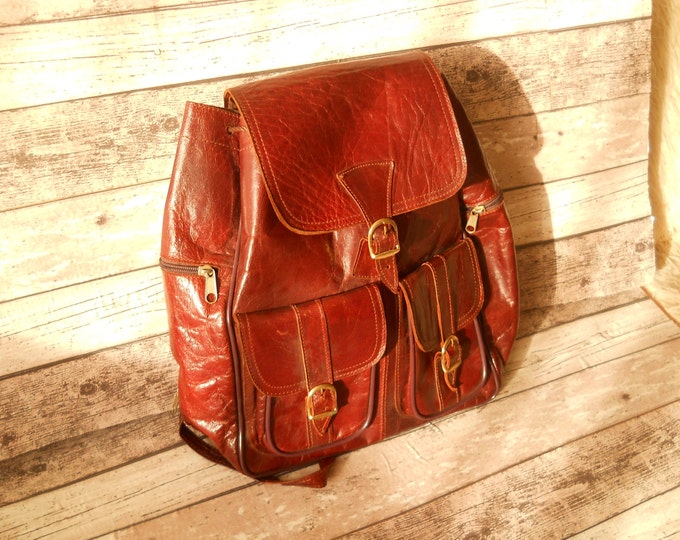 Vintage Brown Leather Backpack. Unisex Soft Leather Satchel. Etsy