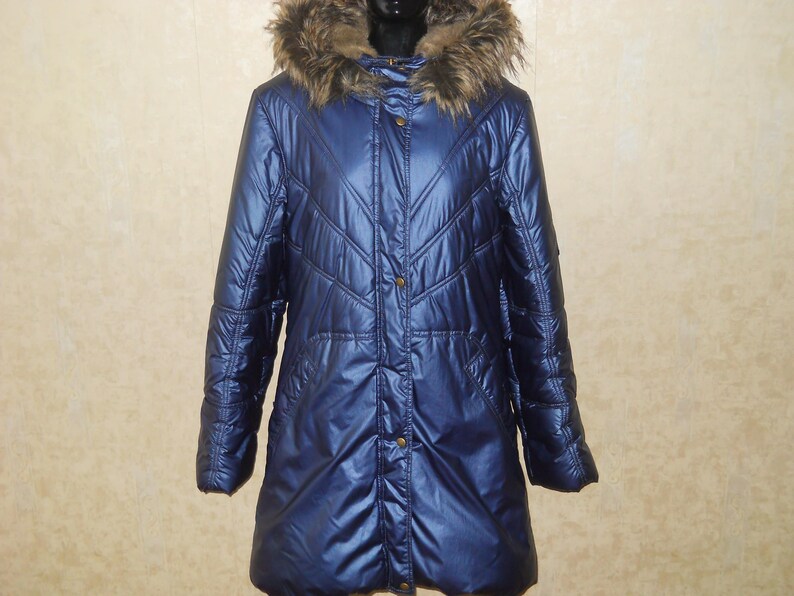 Hooded Blue Coat Women/'s Puff Jacket Coat Winter Parka Size M Vintage Blue Long Jacket Ladies Winter Blue Coat Size 10us12uk38eu