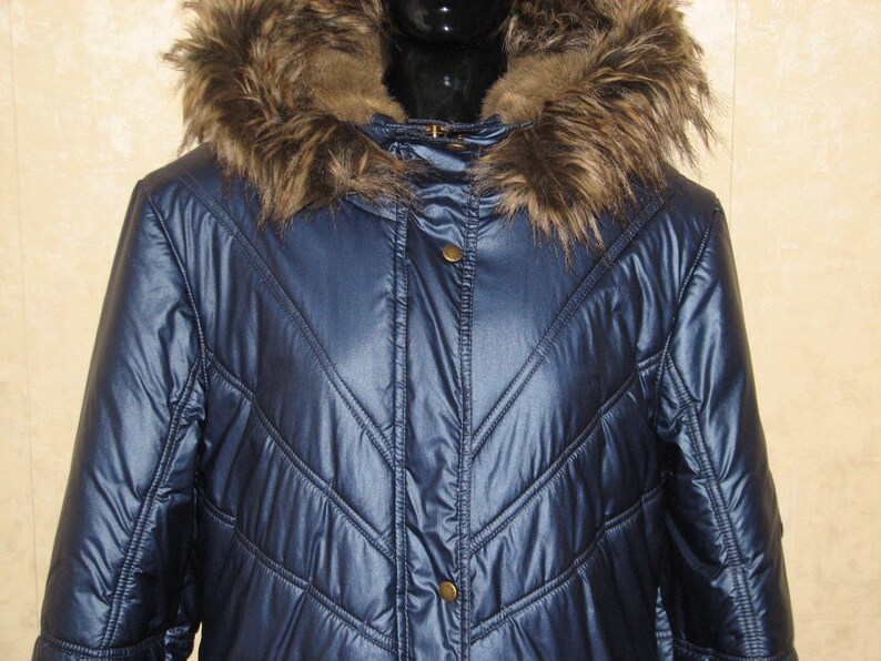 Hooded Blue Coat Women/'s Puff Jacket Coat Winter Parka Size M Vintage Blue Long Jacket Ladies Winter Blue Coat Size 10us12uk38eu