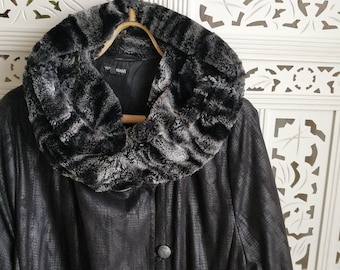 Size XXL. Women's Winter Coat with Hood. Vintage Lady's Black Сoat Jacket. Oversize Winter Jacket. Large size. Size 20us / 22uk / 50eu