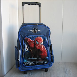 Spider-Man-reistas voor kinderen. Vintage kinderkoffer. Reistas voor kinderen. Bagage voor kinderen.  Blauwe schooltas