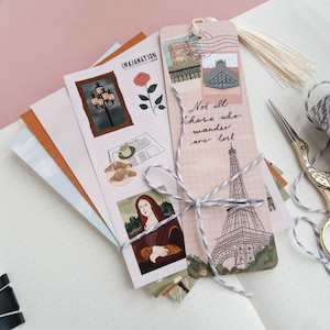 Scrapbook Set, Paris Drucke, Kunst Postkarten, Quaste Lesezeichen, Aufkleberbogen, ästhetik Journal Aufkleber, dekoratives Tagebuch, Junk Journal Geschenk