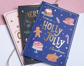 Gold Foil Christmas Cards - Luxury Holiday Greetings, Set of 3