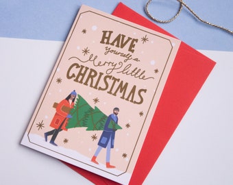 Gold Foil Christmas Card: Hand-Illustrated Holiday Greeting