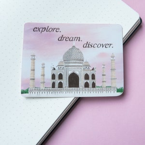 Taj Mahal vinyl sticker, glanzende sticker, India kunst, plakboekstickers, India landmark stickers, Indiase sticker, New Delhi, Jaipur