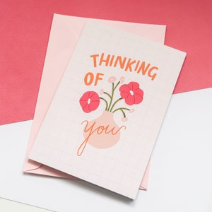 Pensando en tu tarjeta de felicitación, tarjeta A6 para un amigo, enviando amor a un amigo, tarjeta para ella, grandes abrazos para ti, tarjeta mantente fuerte, tarjeta ilustrada