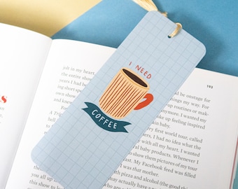 Coffee bookmark, Double sided bookmark with cream tassel, Bookworm Gift, Coffee lover gift, Pretty bookmark, Book lover gift, Cosy Bookmark