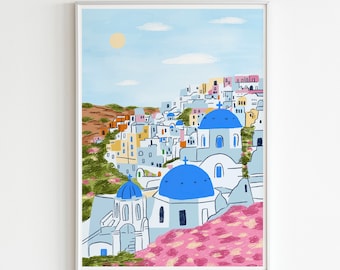 Santorini Art Print: Mediterranean Travel Poster, Greece Home Decor