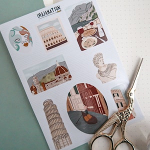 Adesivos da Itália, adesivos para registro no diário, adesivos de scrapbook de lixo eletrônico, diário com marcadores, adesivos estéticos para scrapbooking, viagens em Veneza