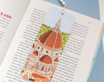 Italy bookmark, Cathedral of Santa Maria del Fiore bookmark, Single sided bookmark, Travel art, Gift for travel lover, Bookmark with tassel