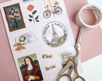 Paris Travel Sticker Sheet: Eiffel Tower, France Landmarks - Waterproof Vinyl