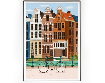 Amsterdam A4 Art Print, Netherlands Print, Holland Wall Art, Amsterdam Gift, Travel Print, Travel Poster, Travel Gift, Housewarming Gift