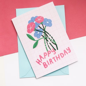 Blumen-Happy-Birthday-Karte, illustrierte Blumen-Grußkarte, hübsche Karte, Geburtstagskarte, Geburtstag, Wildblumen-Druck-Grußkarte