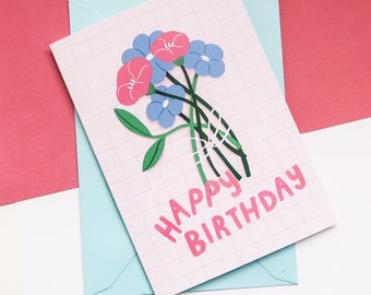 Floral Happy Birthday Card, Flower Illustrated Greeting Card, Greeting Card, Birthday Card, Birthday, Wildflower Print Greeting Card