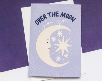 Over the moon for you card, Congrats Card, Well Done Card, Congratulations Card, So Happy for You Card, You Did It Card, New job, exams card