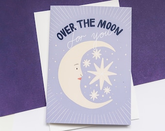 Over the Moon Congratulations Card: Hand-Drawn A6 Card
