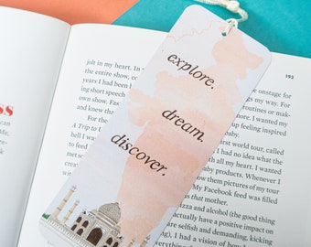 India Bookmark, Bookmark with Tassel, Illustrated Bookmark, Travel lover gift, India map illustration, Taj Mahal, Christmas gift traveller