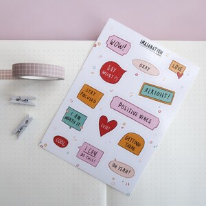 Folha de adesivos divertidos, adesivos de vinil, adesivos de diário, adesivos de planejador, adesivos de amor-próprio, afirmações positivas, adesivos de motivação