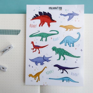 Adesivos de dinossauro para crianças, adesivos de dinossauro brilhantes e divertidos, adesivos fofos para planejadores, adesivos de animais artesanais para crianças, presente, adesivos de volta às aulas