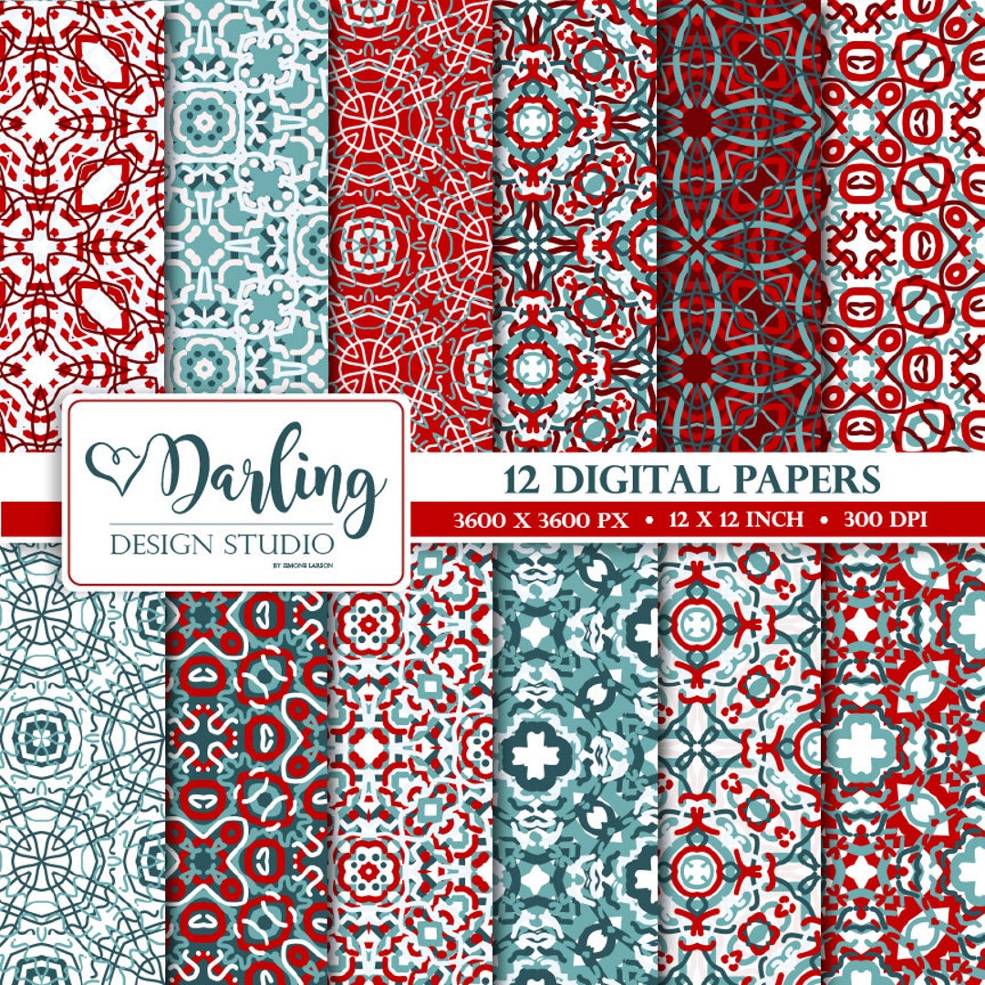Moroccan Digital Paper, Red Tiles Seamless Pattern, Scrapbook Paper ...